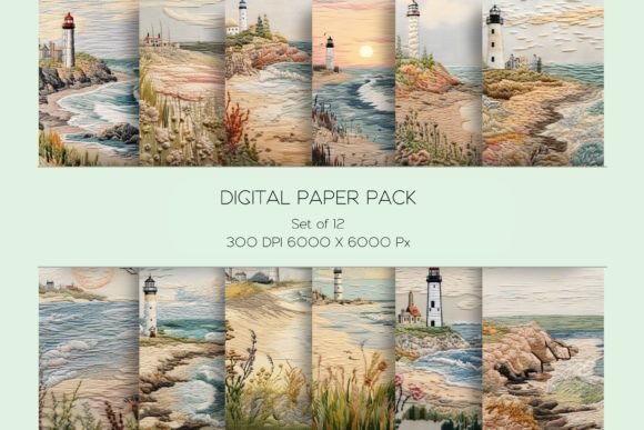 Beach Lighthouse Embroidery Paper Set