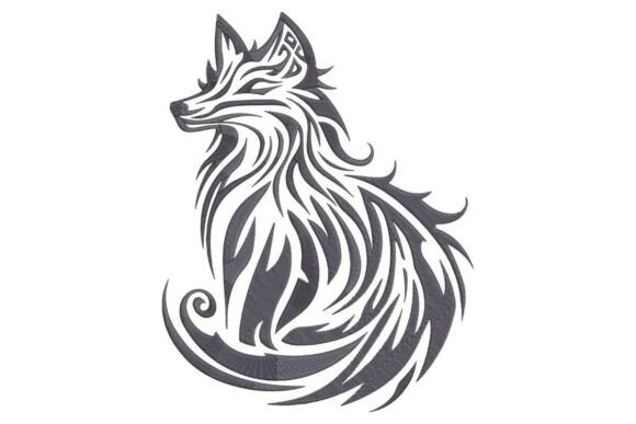 Elegant Fox with a Swirling Tribal Tail and Celtic Mark