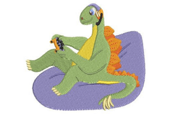 Gamer Stegosaurus Embroidery