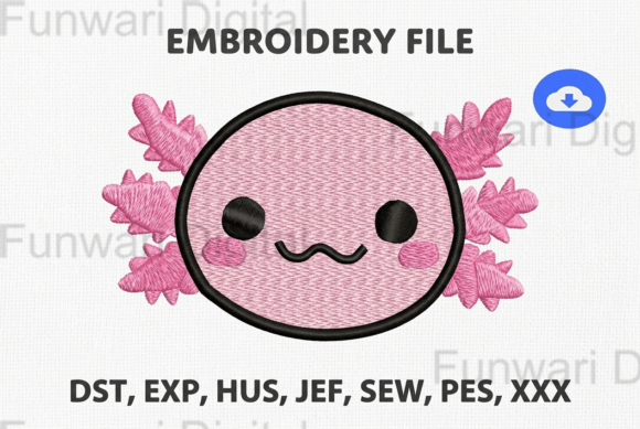 Kawaii Axolotl Face Machine Embroidery