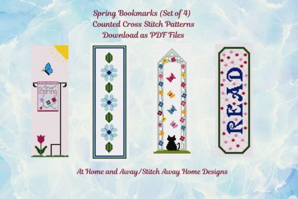 Spring Cross Stitch Bookmarks set of 4